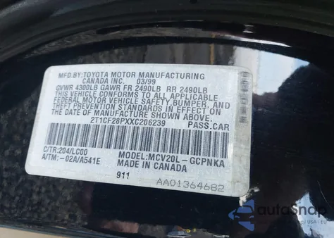 1999 Toyota Camry Solara Sle z USA, uszkodzony, nr VIN 2T1CF28PXXC206239